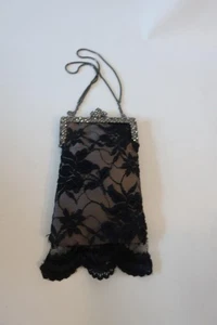 Womens Clara Studio Inc Black Nude Lace Chain Strap Clutch Evening Handbag - Picture 1 of 8