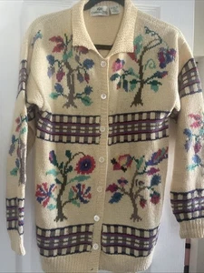 Vintage Carroll Schilf Strick Baumwolle Blumen Pullover XL - Bild 1 von 6