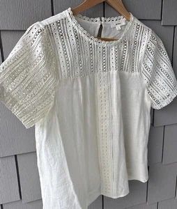 Top Mine Anthropologie pizzo uncinetto manica corta prateria contadino boho taglia LRG - Foto 1 di 21
