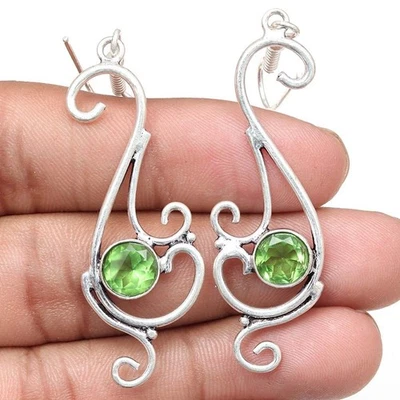 Handgefertigte Peridot Quarz Edelstein Silberschmuck Ohrringe 1,5 Zoll - Bild 1 von 4