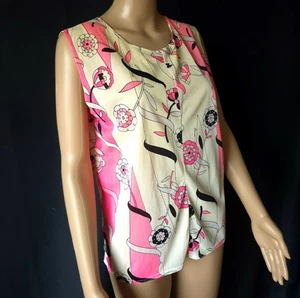 MOD PSYCHEDELIC FLORAL PRINT Leonora vintage 1960s NYLON CAMISOLE CAMMY TOP L XL - Picture 1 of 6