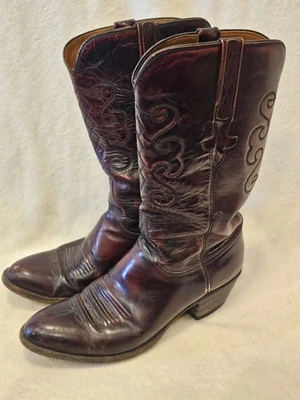 Vtg Lucchese Handmade Burgundy Brushoff Black Cherry Classic Boots USA 8.5D Read - Image 1 of 4
