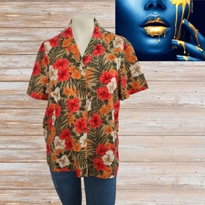 Jones New York Sport Womens  Floral Hawaiian Linen Blend Shirt Sz L - Picture 1 of 5