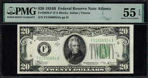 1934B $20 Atlanta FRN Federal Reserve Note Fr. 2056-F VINSON! - PMG AU 55 EPQ! - Picture 1 of 2