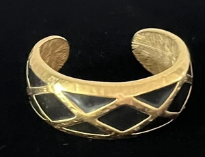 Vintage Nachlass schwer goldfarben schwarz Emaille Anne Klein Armreif Armband Boho Retro - Bild 1 von 18