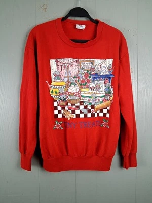 Sudadera Vintage Ratones Navidad Grande Pintura Arte Abuela Casa de Campo Años 80 Hecha en EE. UU. Foto 1 de 4