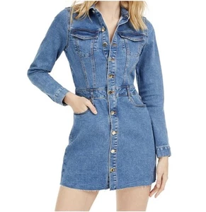 Guess Womens M Blue Space Wash Denim DIVA Dress Long Sleeve Button Down - Picture 1 of 12