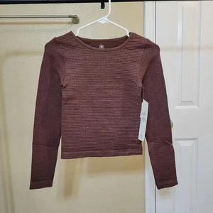 Aura Girl's Long Sleeve Waffle Knit Brown Shirt Size M/L - Picture 1 of 2