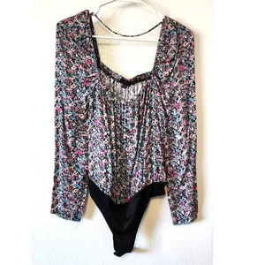 AFRM Nordstrom Floral Long Sleeve Bodysuit Black Multi Size XS NEW - Picture 1 of 7