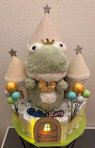 💙 XL Windeltorte Schloss beleuchtet 💙Geschenk zur Geburt Babyshower Taufe Name - Bild 1 von 10