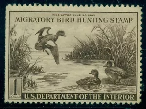 US #RW9 $1.00 Baldpates, og, LH, natural straight edge at left, Scott $95.00 - Picture 1 of 1