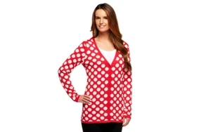 Liz Claiborne large berry pink cream jacquard polka dot cardigan sweater - Picture 1 of 5