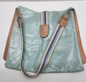 Claudia Firenze Light Blue Leather Purse Tote with Purple Lining Vintage GC - Picture 1 of 11