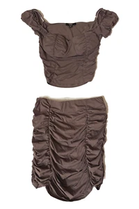 Conjunto de falda y top acanalados de papaya para mujer M marrón minifalda conjunto de 2 piezas - Imagen 1 de 5