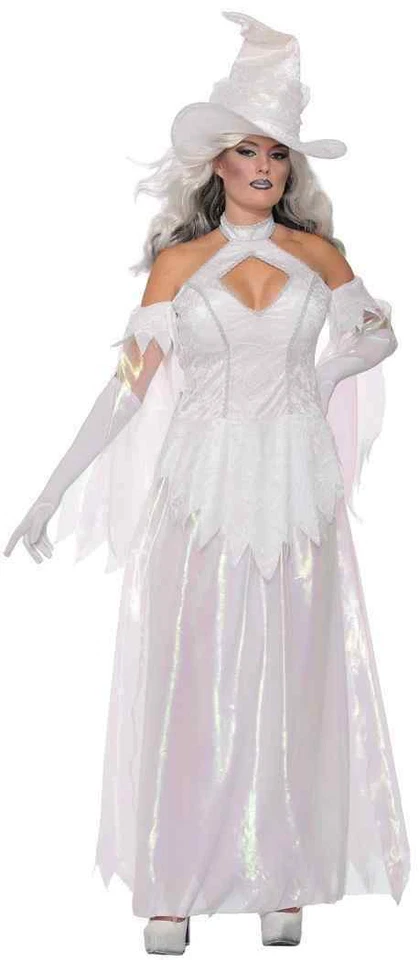 Magia de Cristal Blanco Buena Bruja Hechicera Vestido Elegante Halloween Disfraz para Adulto Foto 1 de 2