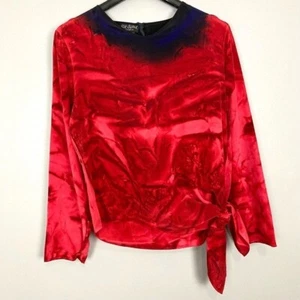 Top donna vintage seta bijoux dipinto a mano taglia M arte cravatta laterale asimmetrica - Foto 1 di 7