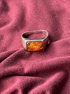 Stamped Sterling Silver 925 Amber Ring Size 7.75 AS IS - Picture 1 of 6