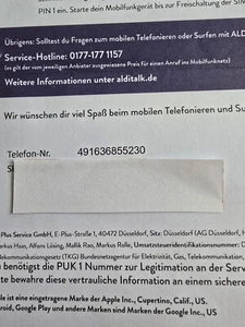 Prepaid SIM Karte mit Premium- Nummer - Aldi-Talk NEU inkl. 10 € 01636855230 - Bild 1 von 1