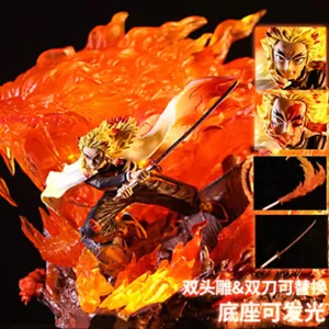 Demon Slayer Rengoku Kyoujurou PVC Figure Statues Anime Ornament W/LED Base Gift - Picture 1 of 11