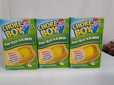 Lot Of 3 Packs of 2 Pack Chore Boy Soap Filled Scrubbers Green Apple Nonstick