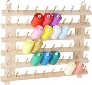 MOOACE 60 Spool Sewing Thread Rack with Hanging Hook, Wall Mounted Wooden Holder