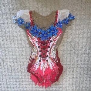 Rhythmic Gymnastic Girl Competition Leotard 3D Flower Sz 12-14 Year New Standard - Picture 1 of 9