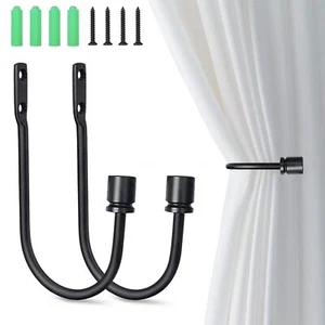Curtain Holdbacks Black Curtain Tiebacks Hooks Heavy Duty Curtain Drapery Hooks - Picture 1 of 7