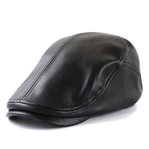 Men Beret Hat Cap Autumn Winter Leather Flat Newsboy Cap Gatsby Driver Ivy Hat