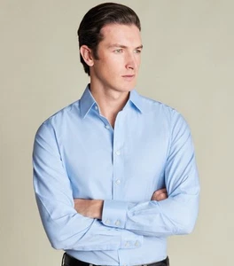 Charles Tyrwhitt Herren Bügelfrei Twill Extra Slim Fit - Himmelblau 15/34 Zoll Neu mit Etikett - Bild 1 von 5