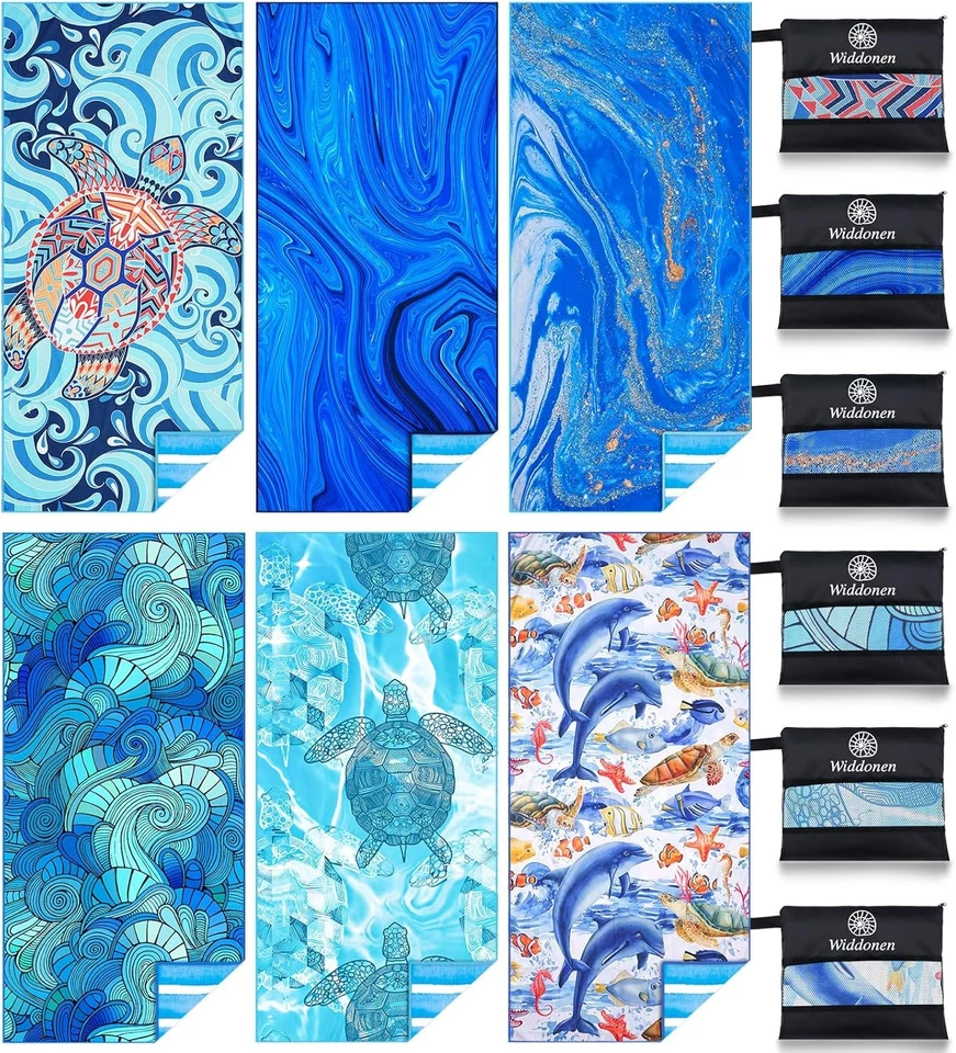 Paquete de 6 toallas de playa ligeras de microfibra sin arena secado rápido absorbentes finas Foto 1 de 4