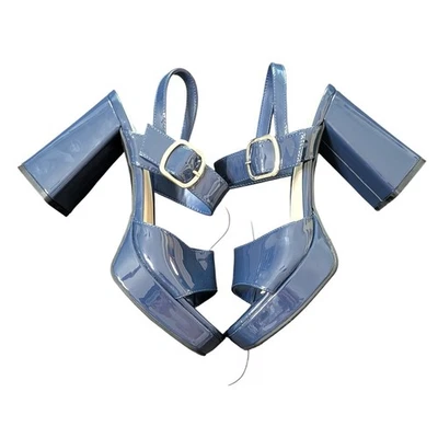 NWT! Marc Fisher Women's Blue Patent Leather Ankle Strap Block Heel Sandals 8.5 - Image 1 of 4