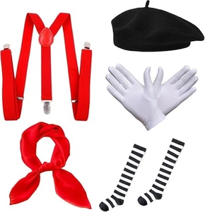 5-teiliges Pantomimen Künstler Kostüm Zubehör Set Damen Französisch Pantomime Cosplay Outfit inkl. - Bild 1 von 7