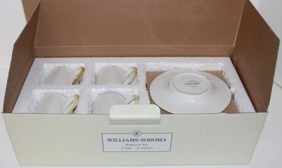 Nuevo Williams Sonoma ITALIA 8 piezas Espresso Cappuccino Tazas Platillos Borde Esmaltado Rústico Foto 1 de 4