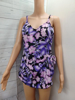 De Colección Maxine Of Hollywood Traje de Baño Púrpura Para Mujer Floral Una Pieza Retro Playa 14 Foto 1 de 4