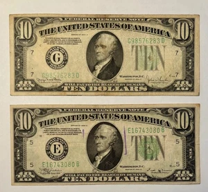1934B & 1934D 10 $ Ten Dollar Vintage Green Seal Federal Reserve Notes • Lot of 2 - Bild 1 von 8