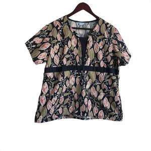 White Swan Women Scrub Top XL Foliage Print Medical Uniform Nurse Workwear Fall - Picture 1 of 8