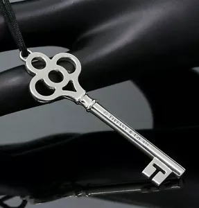 Tiffany & Co. Sterlingsilber große Krone Schlüssel Anhänger schwarz Seide Kordel Halskette - Bild 1 von 4