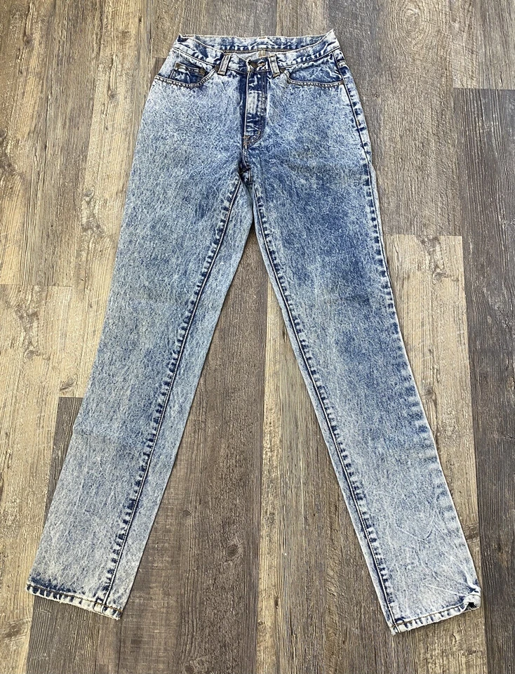 Pantalones de mezclilla vintage de algodón PEPE lavado ácido tiro alto EE. UU. W27XL33 años 80 90 con fecha 87 Foto 1 de 4