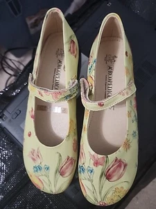 Arcopedico Women's Scala Orthotic Mary Jane Leather Shoes Yellow Floral 40 Sz 7 - Picture 1 of 5