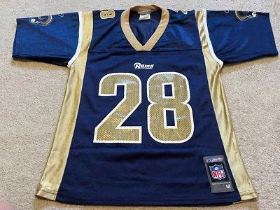 Camiseta deportiva Reebok Marshall Faulk St. Louis Rams azul #28 juvenil mediana vintage usada en excelente estado Foto 1 de 4
