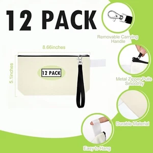 12 PACK! Blank Canvas Cosmetic Bags, Bulk Lot Heat Transfer Sublimation Makeup - Picture 1 of 7