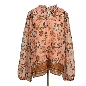 Joie Peasant Blouse Top Women's Medium Lined Peach Floral Cottagecore Boho NWT - Picture 1 of 9