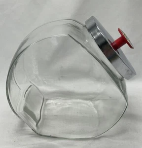 Vintage General Store Glass Slanted Tilt Penny Candy Jar Chrome Lid & Red Knob - Picture 1 of 6