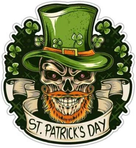 St Patrick's Day Leprechaun Clover Skull Car Bumper Vinyl Sticker Decal 4.6" - Bild 1 von 1
