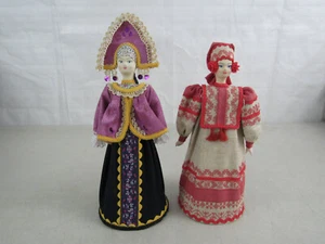 Russisches kulturelles Paar alte handgefertigte Puppen Porzellanköpfe & Hände - Bild 1 von 12