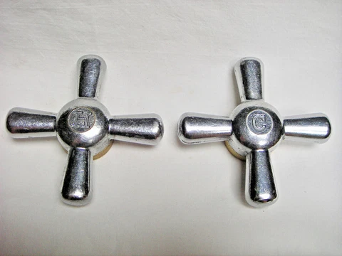 Vintage Nickel Plated Brass Cross Style Hot & Cold Sink/Tub Faucet Handles Cover