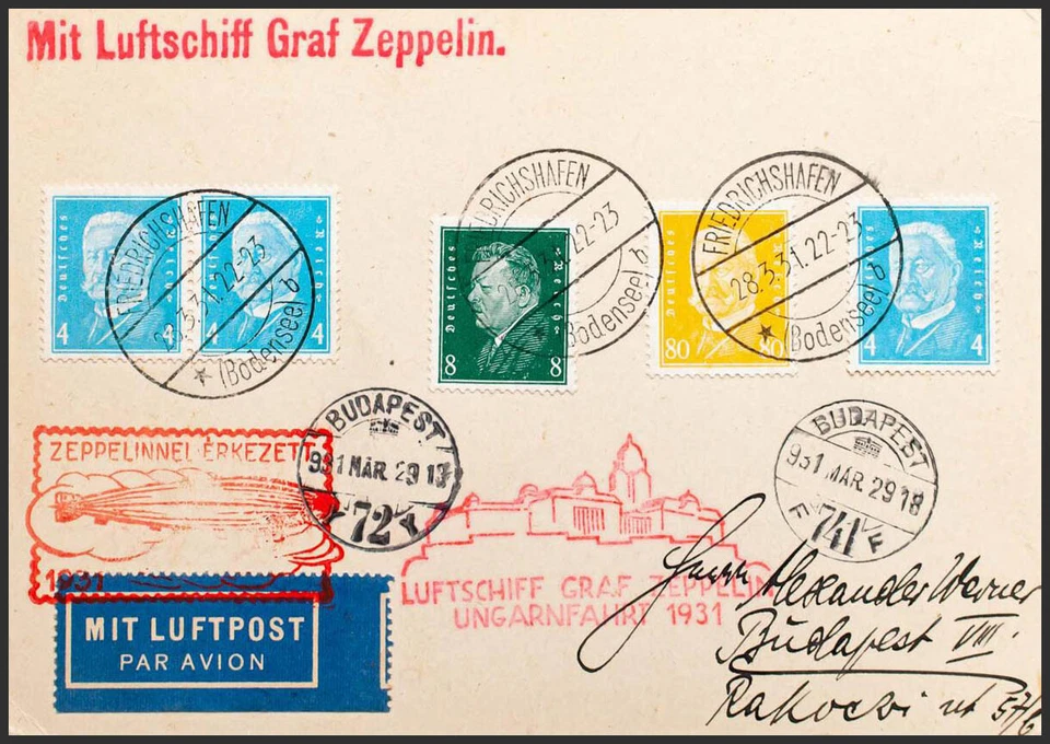 Alemania. SOBRE  401A(3), 403, 414. 1931. 4 p azul claro, tres sellos, 8 p verd - Imagen 1 de 2