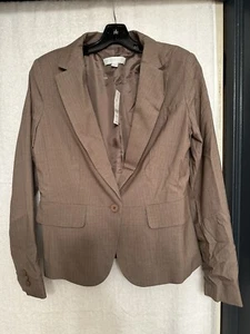 new york company stretch Women’s tan pinstripe one button blazer jacket size 8 - Picture 1 of 9