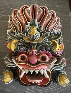 7 1/2" BALI Wandkunst Maske TOPENG BARONG DÄMON DRAMA HOLZSCHNITZEREI 3D handbemalt - Bild 1 von 7