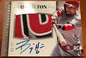 BILLY HAMILTON 2014 NATIONAL TREASURES 4 COLOR PATCH AUTO RC #1/25 REDS B17 - Picture 1 of 2